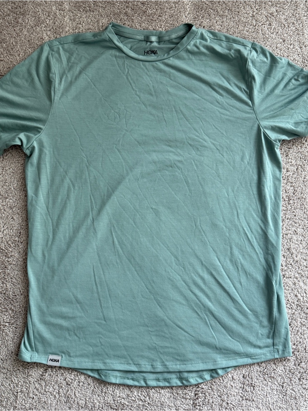HOKA Essential Tee Mens Medium Seafoam Green Running Performance T Shirt